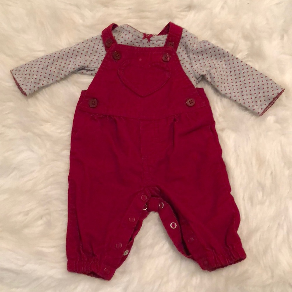 Baby girl corduroy overalls with matching shirt
